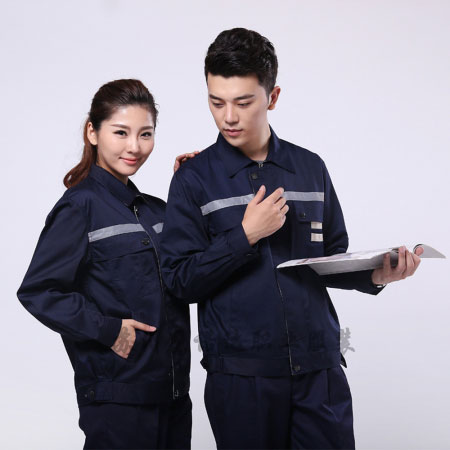 藏青拼米色涤棉线卡物流工作服AC090-WL